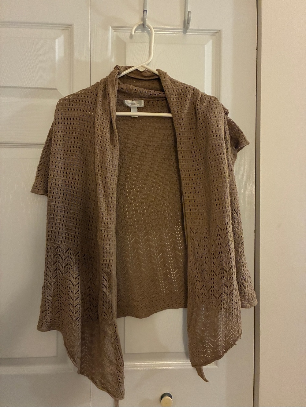 dressbarn Taupe Open-Front Crochet Knit Cardigan